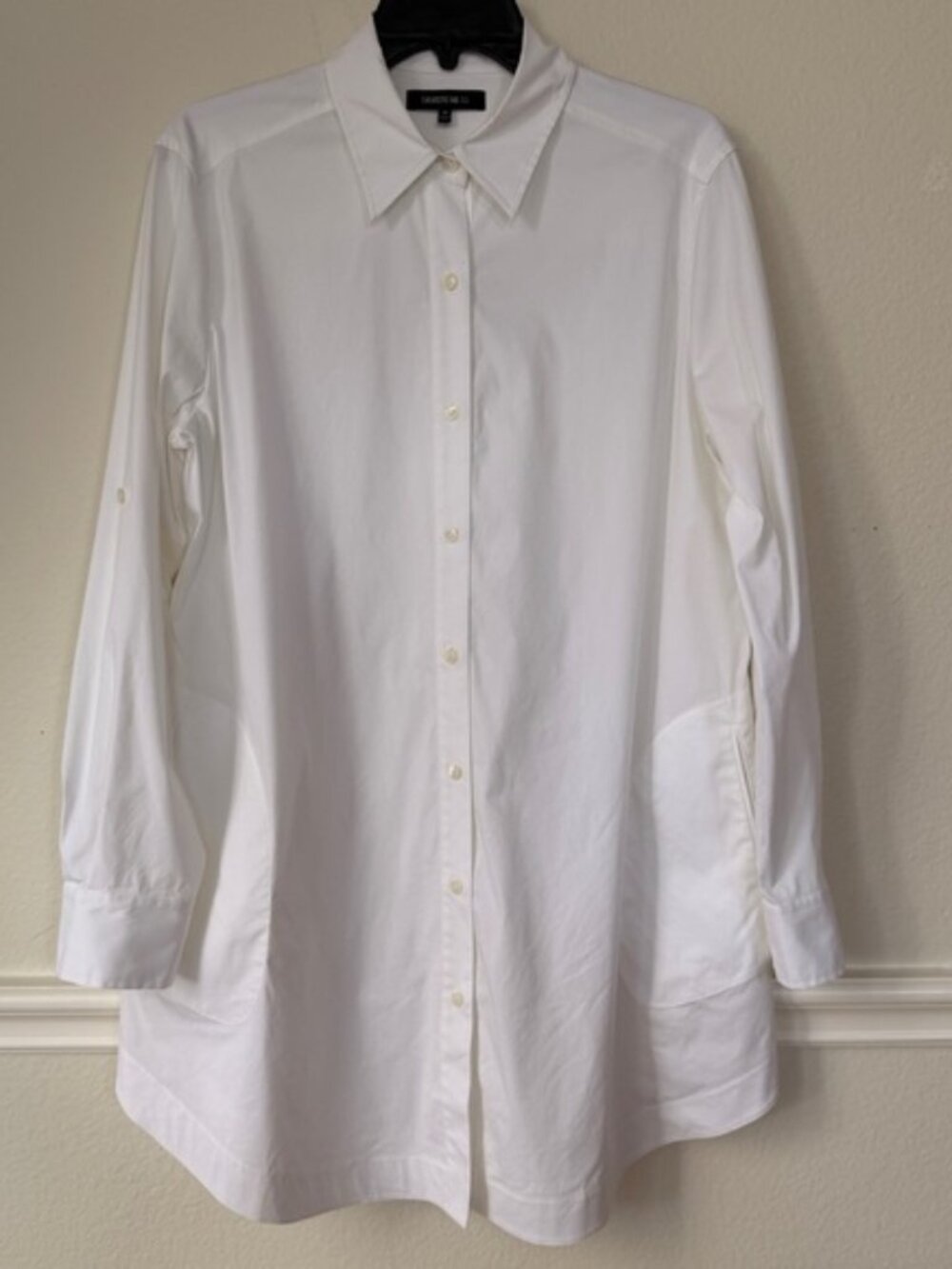 Lafayette 148 White Shirt Dress SZ 10 Crisp Cotton Stretch Quiet Luxury Minimal